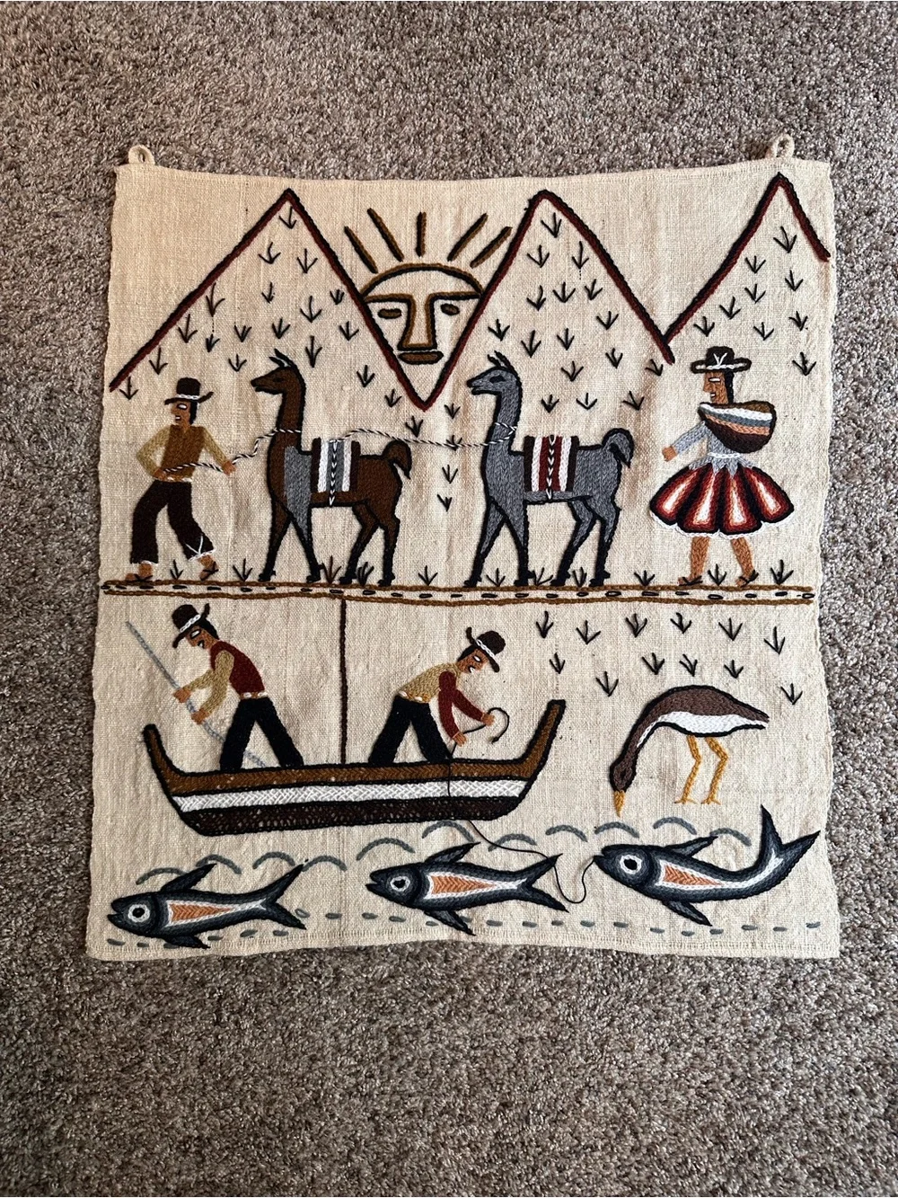 Handmade Ivory And Earth-Tone Peruvian Wall Hanging